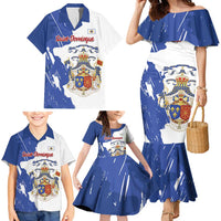 Personalised Saint-Domingue Family Matching Mermaid Dress and Hawaiian Shirt Coat Of Arms Grunge Style