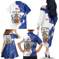 Personalised Saint-Domingue Family Matching Off The Shoulder Long Sleeve Dress and Hawaiian Shirt Coat Of Arms Grunge Style