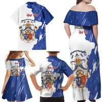 Personalised Saint-Domingue Family Matching Off Shoulder Maxi Dress and Hawaiian Shirt Coat Of Arms Grunge Style