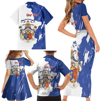 Personalised Saint-Domingue Family Matching Short Sleeve Bodycon Dress and Hawaiian Shirt Coat Of Arms Grunge Style