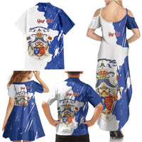 Personalised Saint-Domingue Family Matching Summer Maxi Dress and Hawaiian Shirt Coat Of Arms Grunge Style