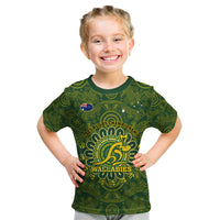 Personalised Australia Rugby Kid T Shirt Wallabies 2023 Go Champions Indigenous Art - Wonder Print Shop