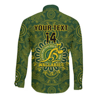 Personalised Australia Rugby Long Sleeve Button Shirt Wallabies 2023 Go Champions Indigenous Art - Wonder Print Shop