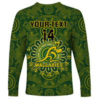 Personalised Australia Rugby Long Sleeve Shirt Wallabies 2023 Go Champions Indigenous Art - Wonder Print Shop