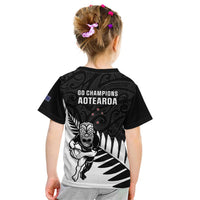 New Zealand Silver Fern Rugby Kid T Shirt All Black Go Champions Maori Pattern LT14