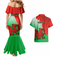 Back view mermaid dress and Hawaiian shirt with YOUR TEXT and dragon Pride Cymru print