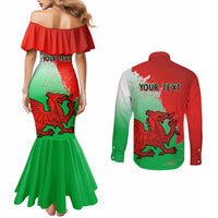 Back view red off-shoulder mermaid dress and long-sleeve shirt with dragon print