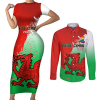 Custom Pride Cymru Couples Matching Short Sleeve Bodycon Dress and Long Sleeve Button Shirts 2023 Wales LGBT With Welsh Red Dragon - Wonder Print Shop
