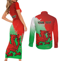 Custom Pride Cymru Couples Matching Short Sleeve Bodycon Dress and Long Sleeve Button Shirts 2023 Wales LGBT With Welsh Red Dragon - Wonder Print Shop