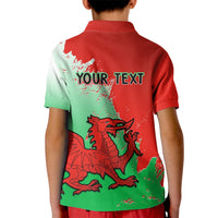Kids red and green polo shirt, back print with dragon and 'YOUR TEXT'