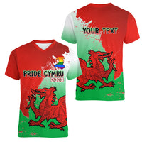 Custom Pride Cymru Women V Neck T Shirt 2023 Wales LGBT With Welsh Red Dragon - Wonder Print Shop