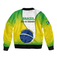 Unisex bomber jacket with Brazil and Sept. 7 graphic, ribbed collar, black hem, side patch
