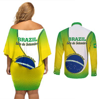 Brazil Couples Matching Off Shoulder Short Dress and Long Sleeve Button Shirts Sete de Setembro Happy Independence Day - Wonder Print Shop