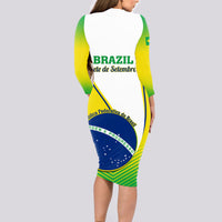 Green long-sleeve bodycon midi dress, Brazil crest and text graphic on back