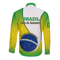 Green long-sleeve button shirt with Brazil Independence Day back graphic
