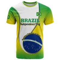 Green and yellow independence day T-shirt with Brazil flag crest and blue emblem front