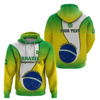 Green and yellow zip-up hoodie showing front and back Brazil Independence Day prints.