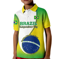 Kids' polo shirt with green/yellow collar and Brazil Independence Day graphic