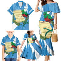 Guatemala Independence Day Family Matching Mermaid Dress and Hawaiian Shirt Coat Of Arms With Resplendent Quetzal Grunge Style - Wonder Print Shop