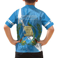 Guatemala Independence Day Family Matching Off Shoulder Short Dress and Hawaiian Shirt Coat Of Arms With Resplendent Quetzal Grunge Style - Wonder Print Shop