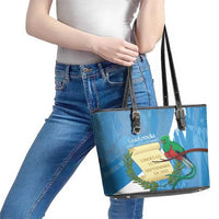 Guatemala Independence Day Leather Tote Bag Coat Of Arms With Resplendent Quetzal Grunge Style - Wonder Print Shop