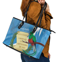 Guatemala Independence Day Leather Tote Bag Coat Of Arms With Resplendent Quetzal Grunge Style - Wonder Print Shop