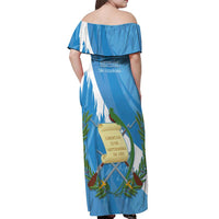 Guatemala Independence Day Off Shoulder Maxi Dress Coat Of Arms With Resplendent Quetzal Grunge Style - Wonder Print Shop