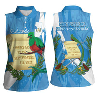 Guatemala Independence Day Women Sleeveless Polo Shirt Coat Of Arms With Resplendent Quetzal Grunge Style - Wonder Print Shop
