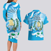 Guatemala Independence Day Couples Matching Long Sleeve Bodycon Dress and Hawaiian Shirt Since 1821 Coat Of Arms With Tikal - Wonder Print Shop