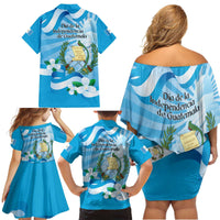 Guatemala Independence Day Family Matching Off Shoulder Short Dress and Hawaiian Shirt Since 1821 Coat Of Arms With Tikal - Wonder Print Shop