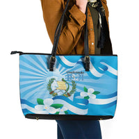 Guatemala Independence Day Leather Tote Bag Since 1821 Coat Of Arms With Tikal - Wonder Print Shop