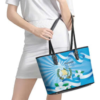 Guatemala Independence Day Leather Tote Bag Since 1821 Coat Of Arms With Tikal - Wonder Print Shop