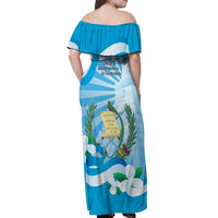 Guatemala Independence Day Off Shoulder Maxi Dress Since 1821 Coat Of Arms With Tikal - Wonder Print Shop