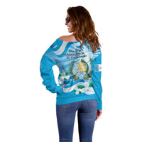 Guatemala Independence Day Off Shoulder Sweater Since 1821 Coat Of Arms With Tikal - Wonder Print Shop