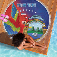 Personalized Costa Rica Independence Day Beach Blanket Scarlet Macaw Parrot With Coat Of Arms - Wonder Print Shop