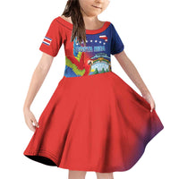 Personalized Costa Rica Independence Day Family Matching Off Shoulder Short Dress and Hawaiian Shirt Scarlet Macaw Parrot With Coat Of Arms - Wonder Print Shop