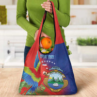 Personalized Costa Rica Independence Day Grocery Bag Scarlet Macaw Parrot With Coat Of Arms