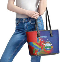 Personalized Costa Rica Independence Day Leather Tote Bag Scarlet Macaw Parrot With Coat Of Arms - Wonder Print Shop