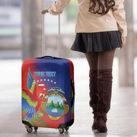 Personalized Costa Rica Independence Day Luggage Cover Scarlet Macaw Parrot With Coat Of Arms - Wonder Print Shop