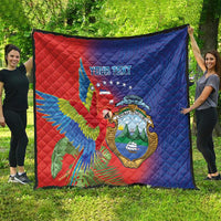 Personalized Costa Rica Independence Day Quilt Scarlet Macaw Parrot With Coat Of Arms - Wonder Print Shop