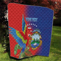 Personalized Costa Rica Independence Day Quilt Scarlet Macaw Parrot With Coat Of Arms - Wonder Print Shop