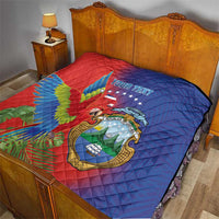 Personalized Costa Rica Independence Day Quilt Scarlet Macaw Parrot With Coat Of Arms - Wonder Print Shop