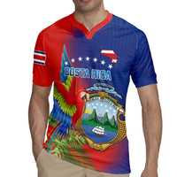 Personalized Costa Rica Independence Day Rugby Jersey Scarlet Macaw Parrot With Coat Of Arms - Wonder Print Shop