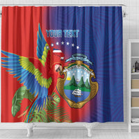 Personalized Costa Rica Independence Day Shower Curtain Scarlet Macaw Parrot With Coat Of Arms