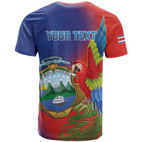 Personalized Costa Rica Independence Day T Shirt Scarlet Macaw Parrot With Coat Of Arms - Wonder Print Shop