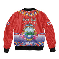Personalized Costa Rica Independence Day Bomber Jacket Guaria Morada With Folk Pattern - Wonder Print Shop