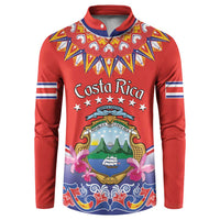 Personalized Costa Rica Independence Day Button Sweatshirt Guaria Morada With Folk Pattern - Wonder Print Shop