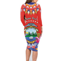 Personalized Costa Rica Independence Day Family Matching Long Sleeve Bodycon Dress and Hawaiian Shirt Guaria Morada With Folk Pattern - Wonder Print Shop