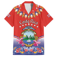 Personalized Costa Rica Independence Day Family Matching Off The Shoulder Long Sleeve Dress and Hawaiian Shirt Guaria Morada With Folk Pattern - Wonder Print Shop