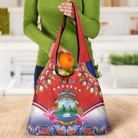 Personalized Costa Rica Independence Day Grocery Bag Guaria Morada With Folk Pattern
